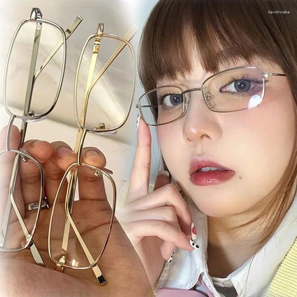 Sonnenbrille Übergroße japanische Harajuku Brille Gold Silber Metall Quadrat Vision Care Anti-blaue Linse Brillengestell Damen Herren