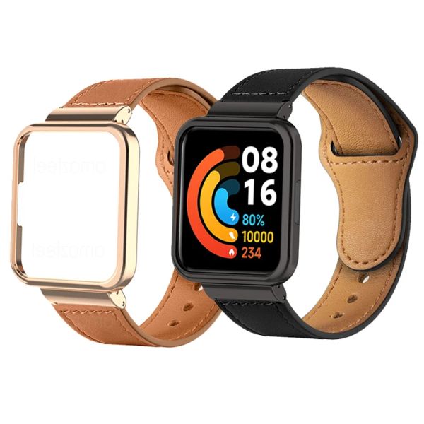 Zubehör Lederarmband für Redmi Watch 3 Active Redmi Watch 2 Lite Uhrenarmband Metallgehäuseschutz für Xiaomi Mi Watch Lite Armbandgürtel
