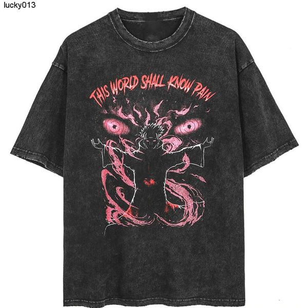2024 Новая винтажная уличная футболка с темным аниме-принтом, модная уличная футболка с круглым вырезом и короткими рукавами для мужчин