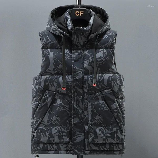 Gilet da uomo Inverno Spessore Uomo 2024 Marca Casual Camouflage Caldo cotone imbottito Giacca senza maniche Plus Size Gilet con cappuccio L-6XL