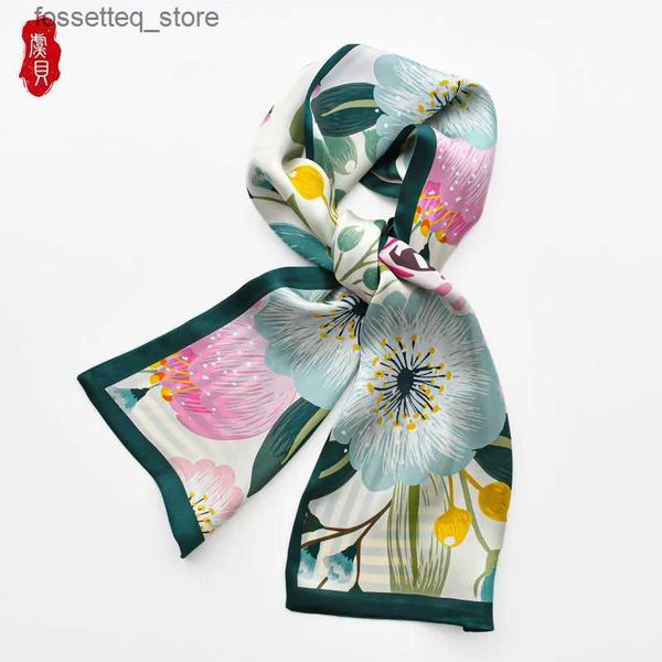 Fazzoletti Stampa floreale verde% sciarpa di seta donna sciarpe di lusso per asciugamani per capelli per ragazze marca hijab fascia bandana fazzoletto a nastro L240322