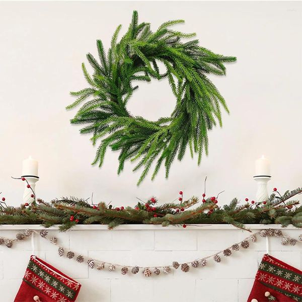 Декоративные цветы 50/60 см Рождественский венок из норфолкской сосны, настоящий искусственный зеленый гирлянда, мантия, зелень для Рождества