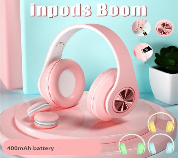 Inpods Boom Macaron Fone de ouvido sem fio bluetooth Bluetooth 50 EDR Fones de ouvido com suporte para cartão Micro SD com MP3 Player rádio FM Mi4189070