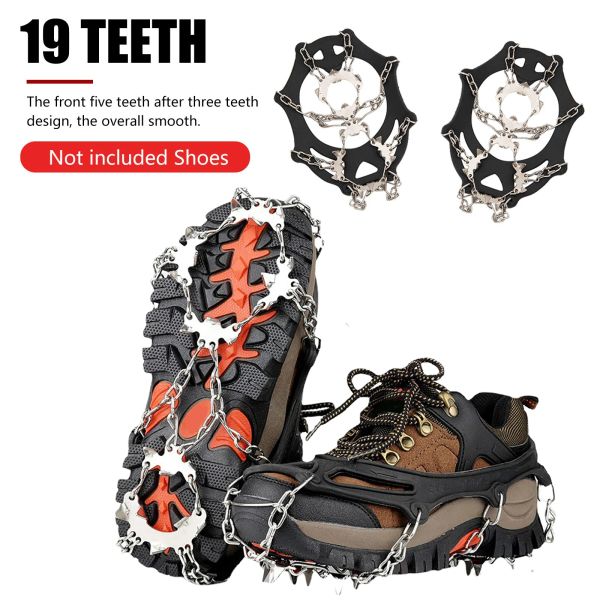 Accessori 19 denti Ramponi da neve su ghiaccio Antiscivolo Pinza da arrampicata Copriscarpe Tacchetti a punta Copriscarpe da neve in acciaio inossidabile Rampone