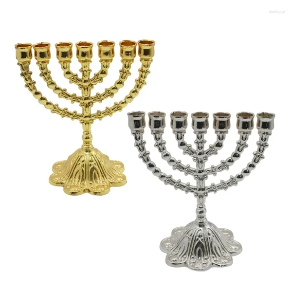 Candele Vintage Menorah 7 Branch Base Flower Base metallo Centrotavola Decor da tavolo