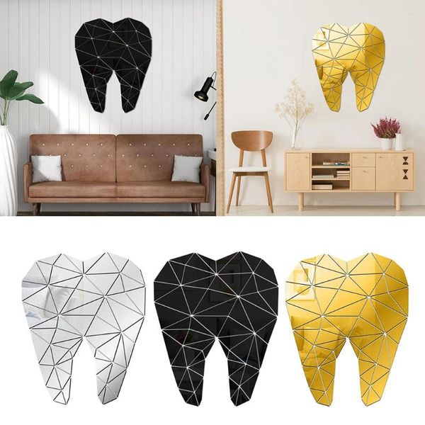 Adesivi murali pezzi triangolari decalcomanie a forma di dente specchio fai da te decorazione della casa