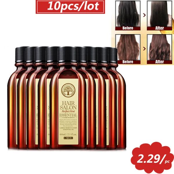 Tratamentos 5 pces/10 pces 60ml cuidados com o cabelo óleo de argan puro marroquino óleo essencial para tipos de cabelo seco cuidados com o cabelo multifuncional para mulher