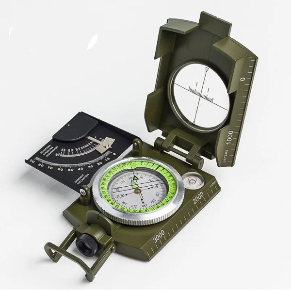 Compass Novo Exército Militar de Metal Metal Sistoling Clinometer Camping Scale Spirit Level Night Vision Lippier