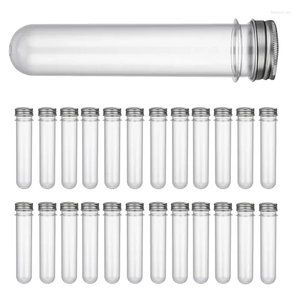 Garrafas de armazenamento 25 Pcs 45ML Tubos de ensaio de plástico Tampa de parafuso de metal Recipientes para loção de viagem cosmética