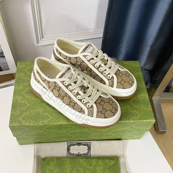 Scarpe di tela di design con suola spessa sneaker alte da donna classiche scarpe da donna beige ed ebano scarpe da ginnastica casual vintage ricamate con suola in gomma