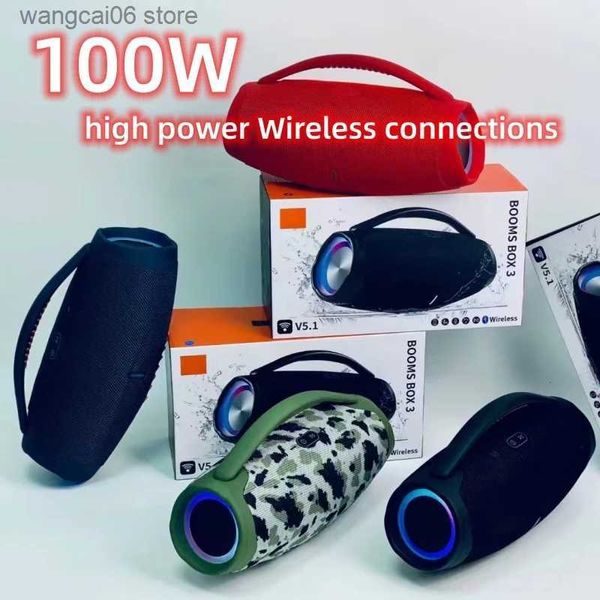 Alto-falantes portáteis 100W alto-falante Bluetooth de alta potência RGB luz colorida subwoofer sem fio 360 estéreo surround TWS FM alto-falante portátil à prova d'água T240323
