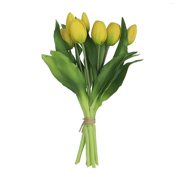 Flores decorativas de longa duração elegante festa de aniversário casa pacote de tulipa artificial com fita sala de dia das mães resistente jardim plástico real