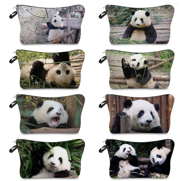 Kosmetiktaschen, chinesische niedliche Panda-Tasche, einfach und frisch, bedrucktes Muster, wasserdicht, für Make-up, täglich, zur Schule, tragbare Clutch, Telefon