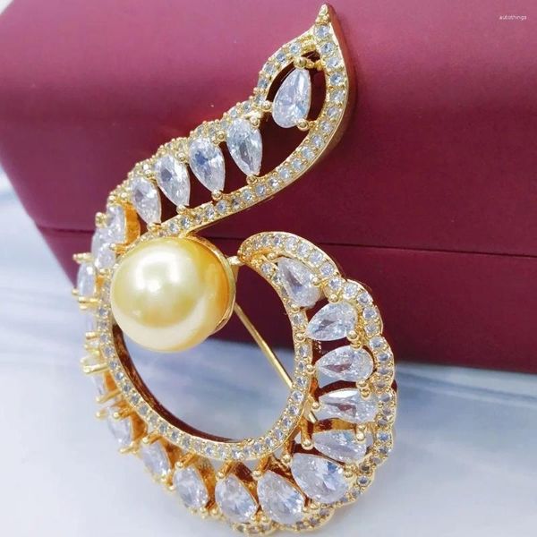 Broschen Brasilien Mode Broschen U-Form Gold Farbe Brosche Exquisite Imitation Perle Pin Diamante Hochzeit Pins Zubehör