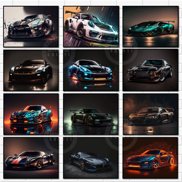 Kalligraphie 911 Ford GT R8 GTR MC20 Super Auto Leinwand Malerei Druck Poster Home Decor Wand Bild Für Wohnzimmer rahmenlos