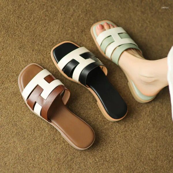 Hausschuhe Hellgrün Gewebt Strap Frauen Wohnungen 2024 Sommer Strand Flip-Flops Braun Gemischt Weiß Dame Casual Rutschen Sapatos Mujer