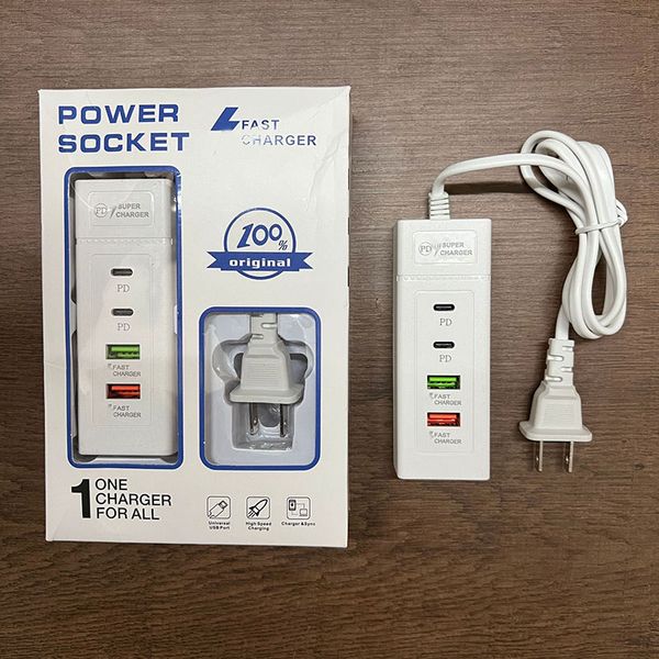 Régua de energia 2USB PORT + 2PD Tipo-C Porta 20w Carregador rápido Tomada elétrica Tomada universal PD QC3.0 para home office Extensão de tira de tomada de energia