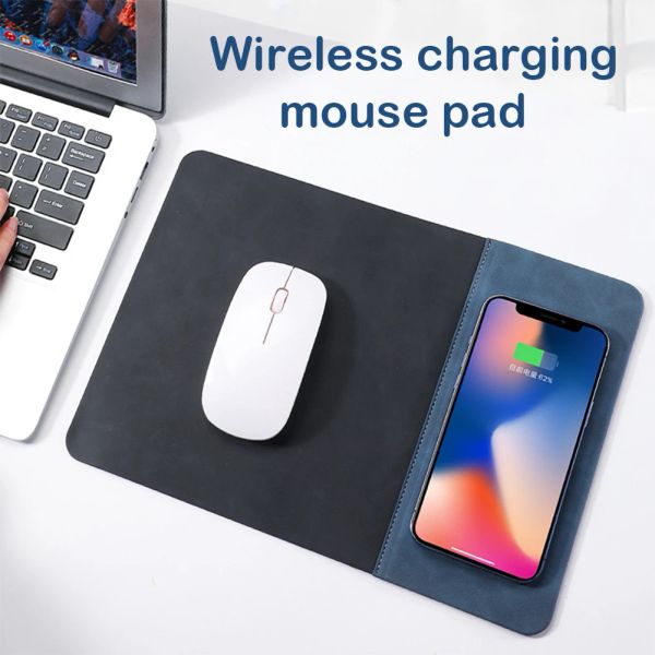 Cuscinetti Tappetino per mouse con ricarica wireless in pelle resistente Tappetino per mouse antiscivolo resistente all'usura per la scrivania dell'ufficio