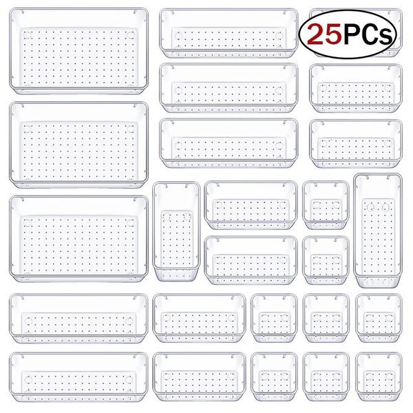 1325 pezzi Organizzatori per cassetti da scrivania Set Portaoggetti in plastica per bagno Organizzatore per trucco Trasparente Scatola trasparente Contenitori Gadget da cucina 240314