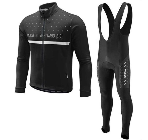 Morvelo 2020 equipe de moda masculina ciclismo mangas compridas camisa bib calças conjuntos personalizáveis proteção direta contra frio y201121045697544