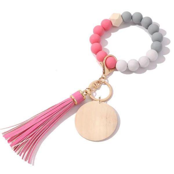 Schlüsselanhänger, Lanyards, Damen-Schlüsselanhänger, Holz, leere Scheibe, Armband, Schlüsselanhänger, Sile-Perle, Quaste, Armband, Armreif, Schlüsselanhänger, Drop-Lieferung, Fa Otru7