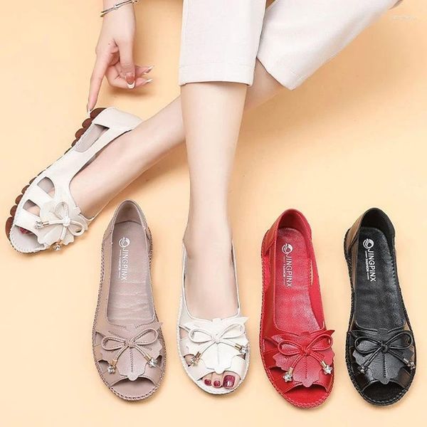 Sıradan Ayakkabı Peep Toe Flats Yaz Kadın Kelebek Bayanlar Kısa Mokasenler Deri Loafers Kadın Zapatos de Mujer