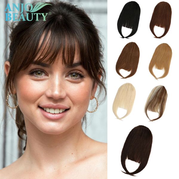 Bangs Echthaar-Pony vorne, 3 Clips, natürliches Haar, Pony-Overhead-Clip-in-Haarverlängerungen, 20,3 cm, 20 g, Schwarz, Braun, Blond