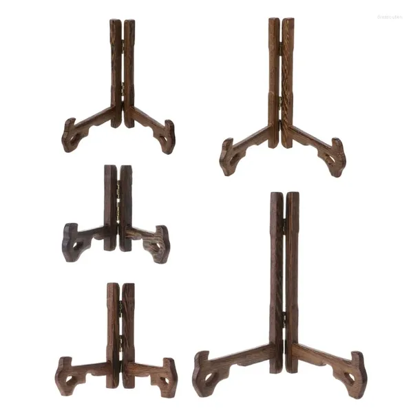 Ganci Supporto per espositore in legno Cavalletti alti pieghevoli da 3-7 pollici Piastra per cornice per rack di stoccaggio per camera da letto, cucina domestica