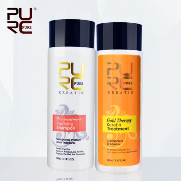 Behandlungen Neues Produkt PURC Gold-Therapie Keratin-Haarglättung, fortschrittliche Formel, beste Haarpflege, Duft nach grünem Apfel, 100-ml-Set