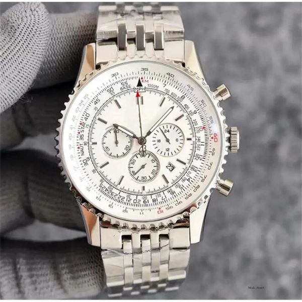 Kostenlose Box AAA Bretiling 48 mm Uhr Chronograph Quarzwerk Stahl limitiertes schwarzes Zifferblatt 50. Jahrestag Edelstahlarmband Herrenarmbanduhr Breiting 694