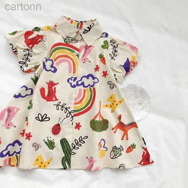 Abiti da ragazza 2-8T vestito da bambino per bambini vestiti estivi a maniche corte T-shirt stampata con graffiti arcobaleno vestiti alla moda per bambini 24323