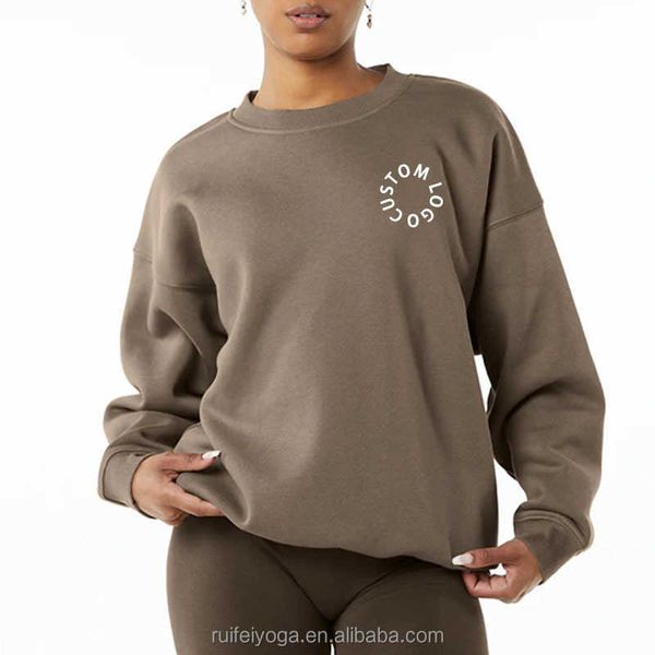 Benutzerdefinierte Stickerei, hochwertiges, übergroßes Damen-Fleece-Sweatshirt mit Rundhalsausschnitt und übergroßer Schulterpartie, French-Terry-Kapuzenpullover