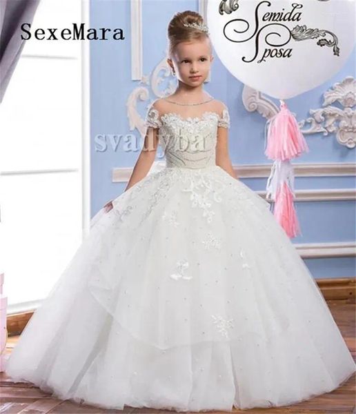 Mädchenkleider Vintage Arabische Prinzessin Blume für Hochzeit Ballkleid Spitze Perlen Perlen Mädchen Erste Kommunionkleid