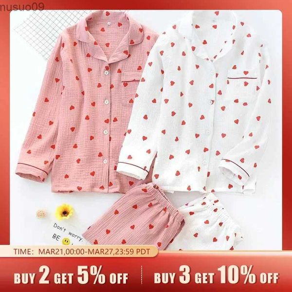 Home Clothing Neue Mode 2-teilig herzförmige gedruckte geltedelbeschärfe Hosen Damen Haushaltsnot Lose sitzend Pyjama Setl2403