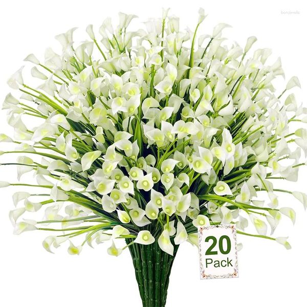 Dekorative Blumen, 20 Bündel, künstliche Calla-Lilien, künstliche Kunststoffpflanzen, UV-beständig, für Garten, Veranda, Fenster, Box, Tischdekoration