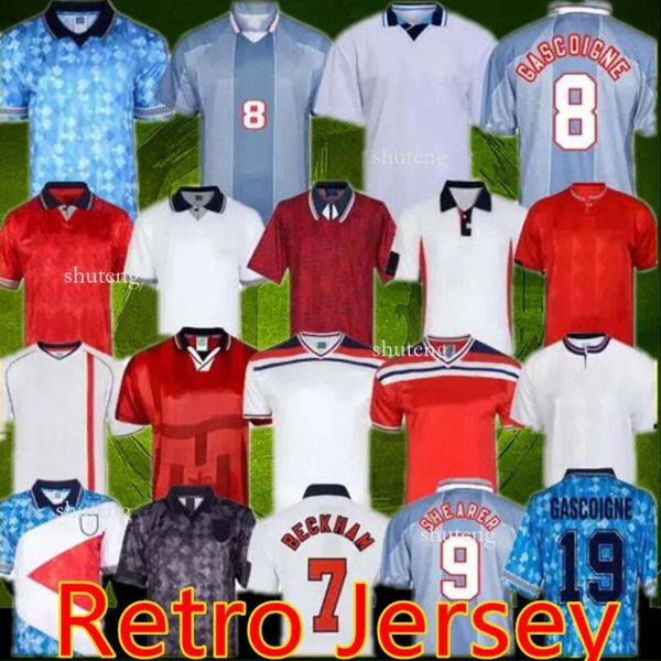 Maglia retrò inglese 1982 1986 1998 2002 2004 Maglia da calcio Shearer Beckham 1989 1990 Gerrard Scholes Owen 1994 Heskey 1996 Gascoigne Vintage Classic Football 19