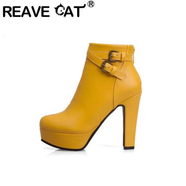 Stiefel Reave Cat Plus Size 3450 Ladies Plattform Knöchel Boots Party Büro Frauen Mode 12 cm dicke High Heels Schuhe F1484