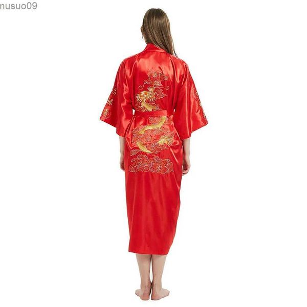 Home -Kleidung Chinesische Stil Womens Langrobe gestickt Dragon Kimono Badezimmer Kleid sexy lässige Pyjamas Sommer Neue Drache Home Clothingl2403