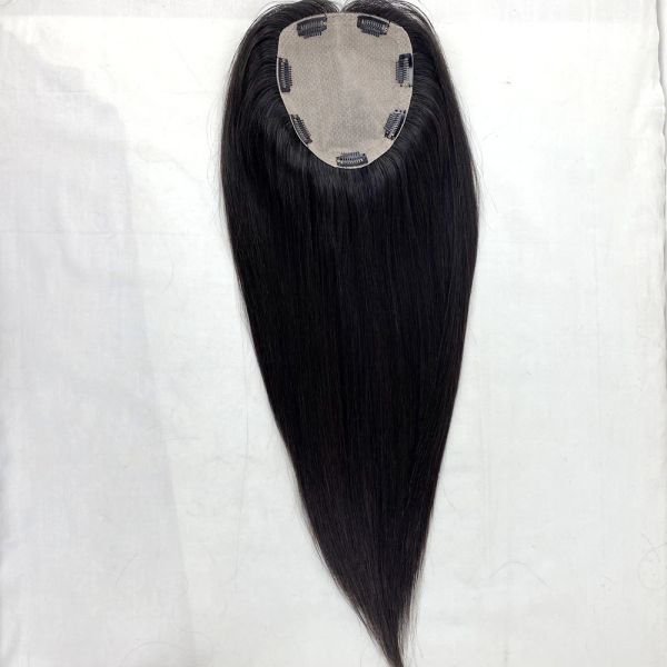 Toppers Europäischer Echthaar-Topper mit eingespritzter Hautbasis für weiße Frauen, unsichtbare Knoten, gerader Typ, dunkle natürliche Farbe, Haarteile