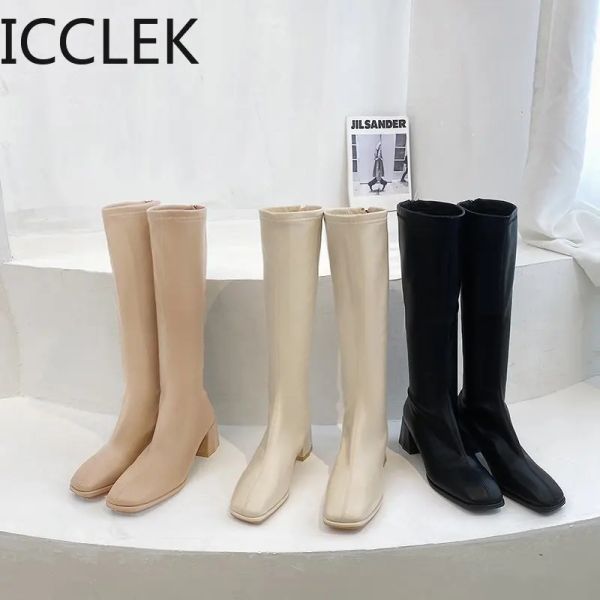 Stivali stivali da donna stivali inverno tallone spesso fondo lungo cotone tacco alto ginocchia ginocchia di moda calda classica sexy wild botas mujer