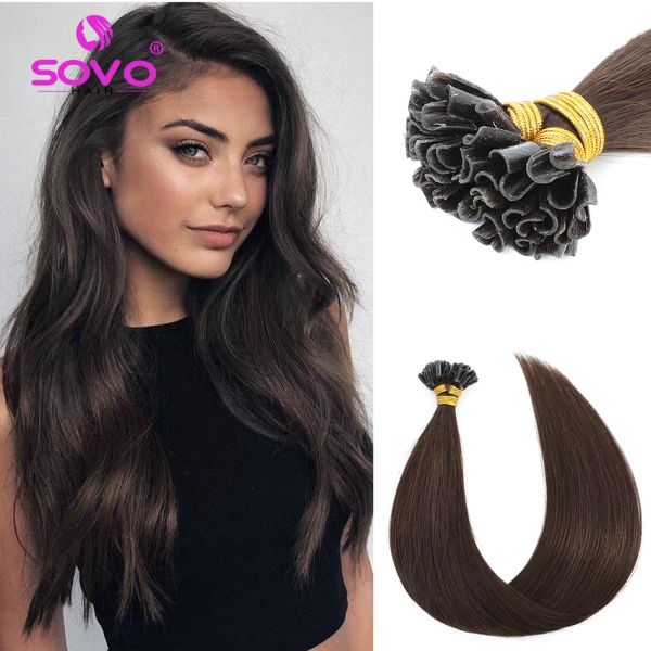 Extensions SOVO U-Spitze Haarverlängerungen Keratin Haarverlängerung Europäisches Echthaar Blond 50 Stränge Braun 613 Nagelbindungskapsel Maschine Remy