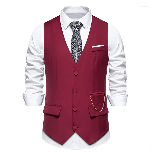 Coletes masculinos vestido de chegada homens sólido single-breasted magro terno colete masculino corrente combinando colete cavalheiro casual negócios casamento