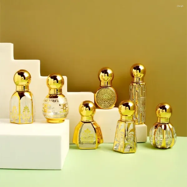 Frascos de armazenamento com adesivo conta-gotas de rolo recarregável metal transparente óleo essencial perfume de vidro