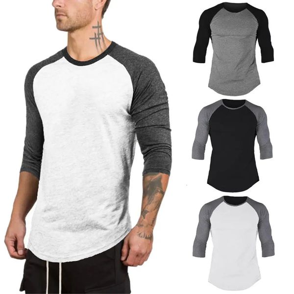 Hirigin Marca Harajuku Jogger Maglietta manica 3/4 Mens Baseball Raglan Tee Jersey Lotto T-shirt Girocollo Plain Tops Streetwear 240311