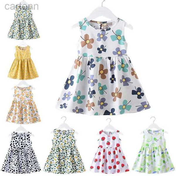 Mädchenkleider Baby Mädchen Sommerkleid ärmellos niedlich bedrucktes Kinderkleid Baumwolle Kinderparty Sonnenkleid Kinderkleidung Modekleid 24323