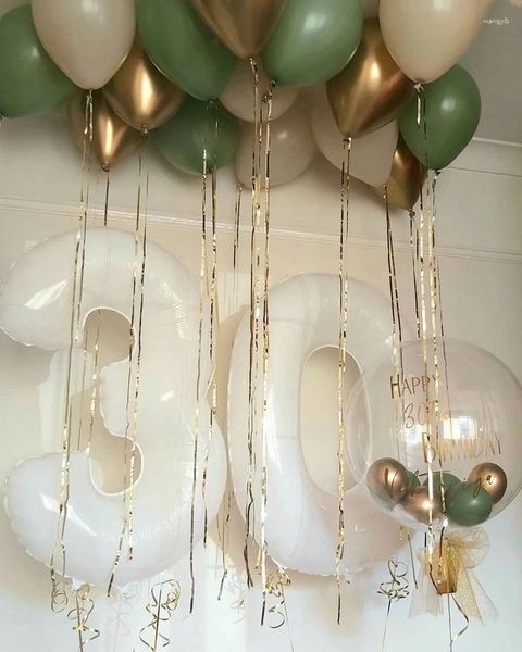 Parti Dekorasyonu 26 PCS Zeytin Yeşil Balon Kiti Beyaz Numaralı Folyo Topları Çocuklar İçin Doğum Günü Bebek Duş Diy Ev Malzemeleri