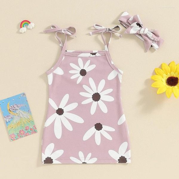 Kız Elbiseler Çocuklar Toddler Bebek Kızlar Daisy Elbise Kolsuz Sling Halter Waffle Çiçek Mini Yaz Snownerss