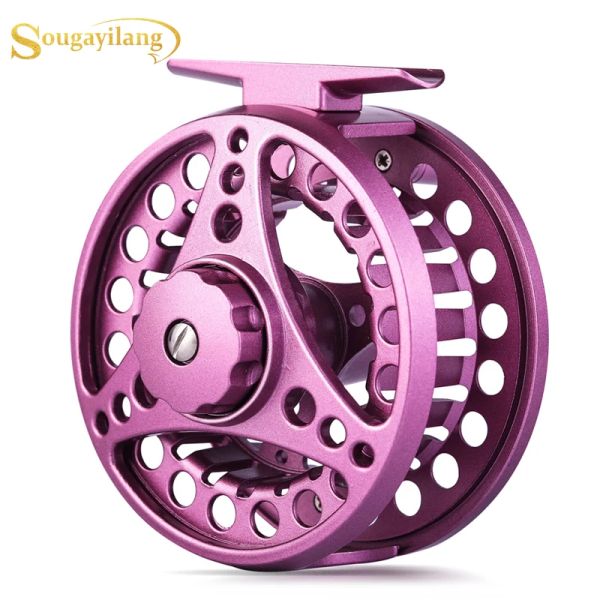 Mulinelli Sougayilang Rosa Ruota da pesca a mosca 5/6WT Mulinello da pesca a mosca Top Mulinello da mosca in alluminio Macchina CNC Telaio in alluminio