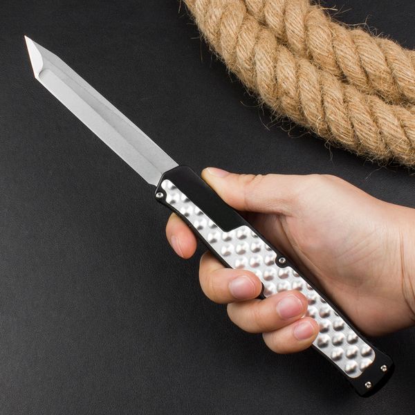 Neues Design High-End AUTO Taktisches Messer D2 Stone Wash Tanto-Klinge CNC-Luftfahrt-Aluminium mit Schaumstoff-Patches-Griff Outdoor Camping Wandern EDC-Taschenmesser