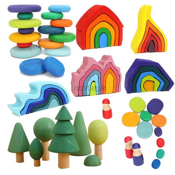 Ordinamento Nidificazione Giocattoli impilabili Blocchi arcobaleno in legno per bambini Montessori casa alberi auto parti sciolte impilabili educativi 24323